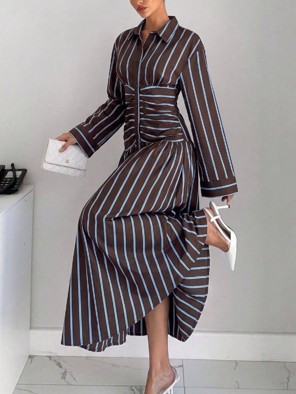Multicolor Casual Women's Striped Colorblock Long Dress